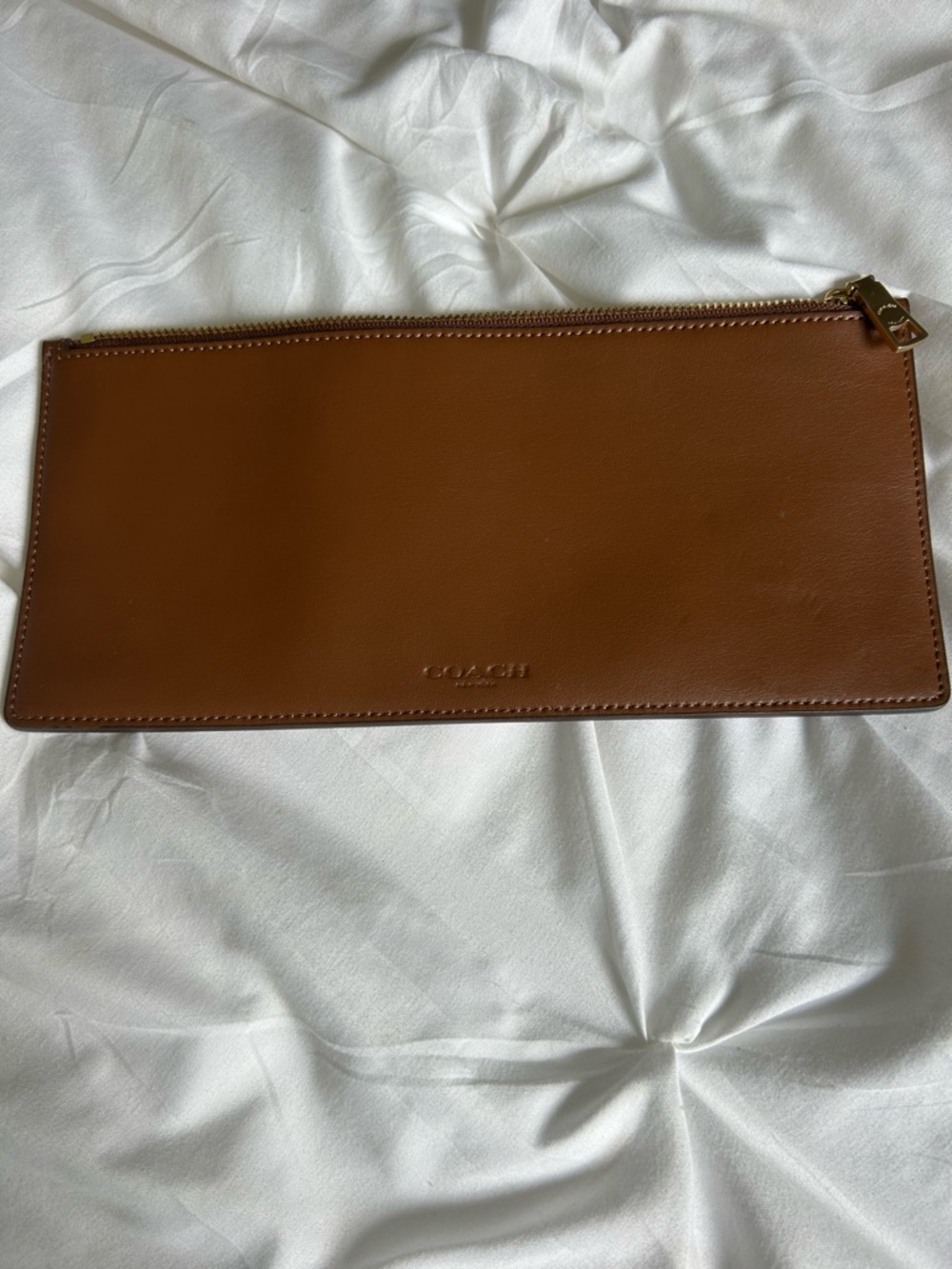 Coach Cognac Leather Zip Clutch